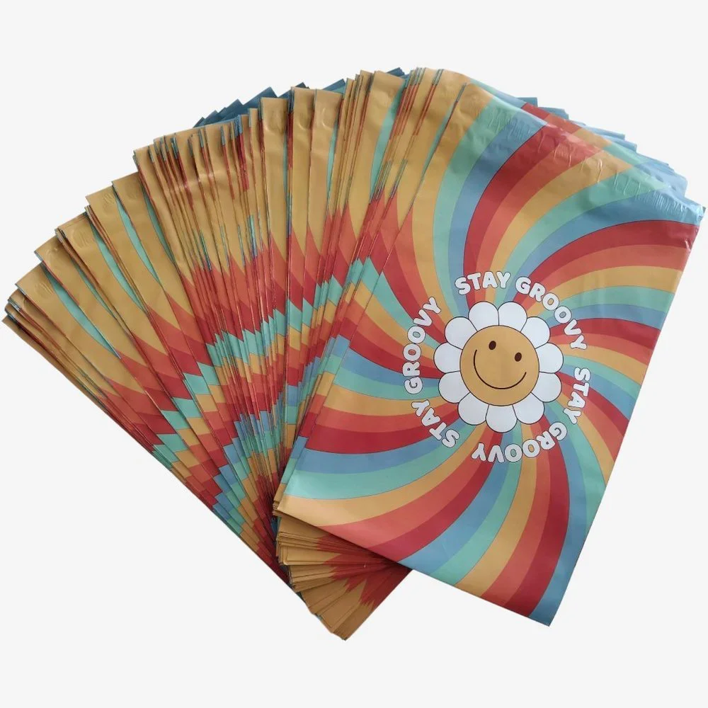 100 Count Stay Groovy Rainbow 7.5 x 10.5 Self Seal Printed Poly Mailers